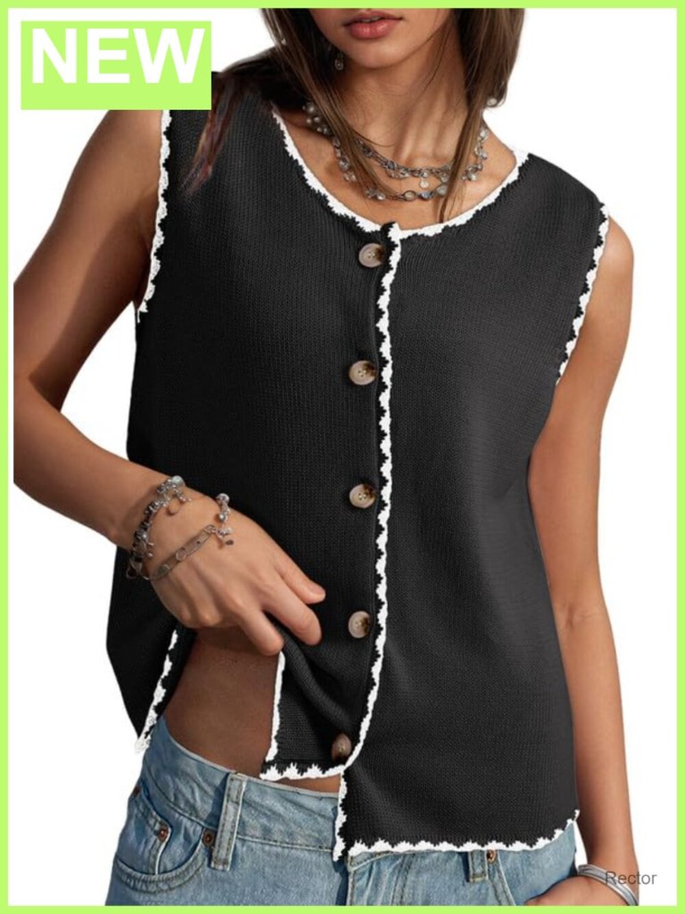 Dokotoo Women's Button Up Color Block Knit Sweater Vest Casual Spring Summer Top